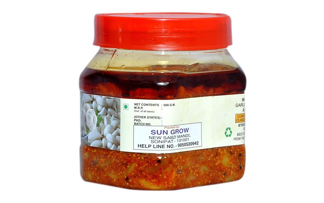 Sun Grow Garlic Picklel    Plastic Jar  500 grams